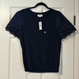 Navy sweater with eyelet short sleeves size medium